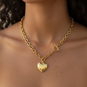 Chunky Heart Pendant Toggle Necklace